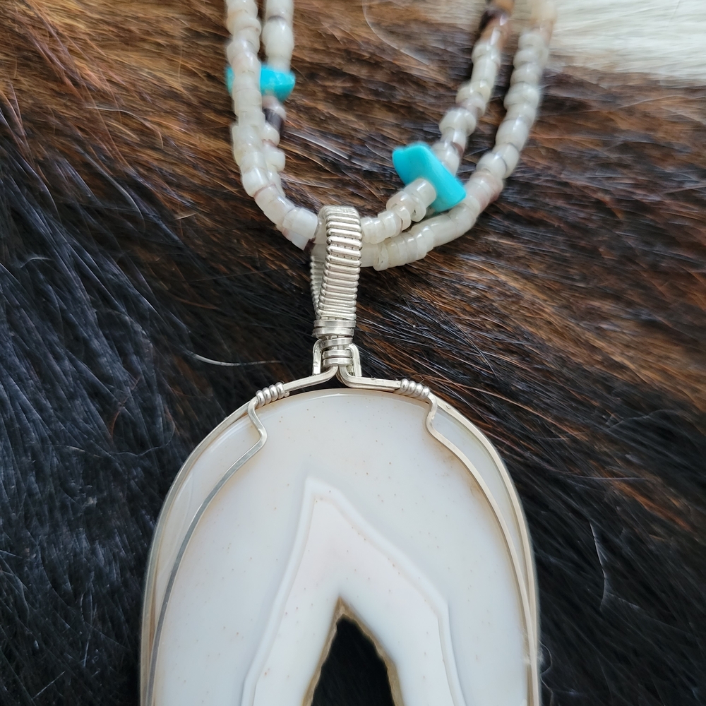 Silver and Turquoise Beaded Pendant Necklace